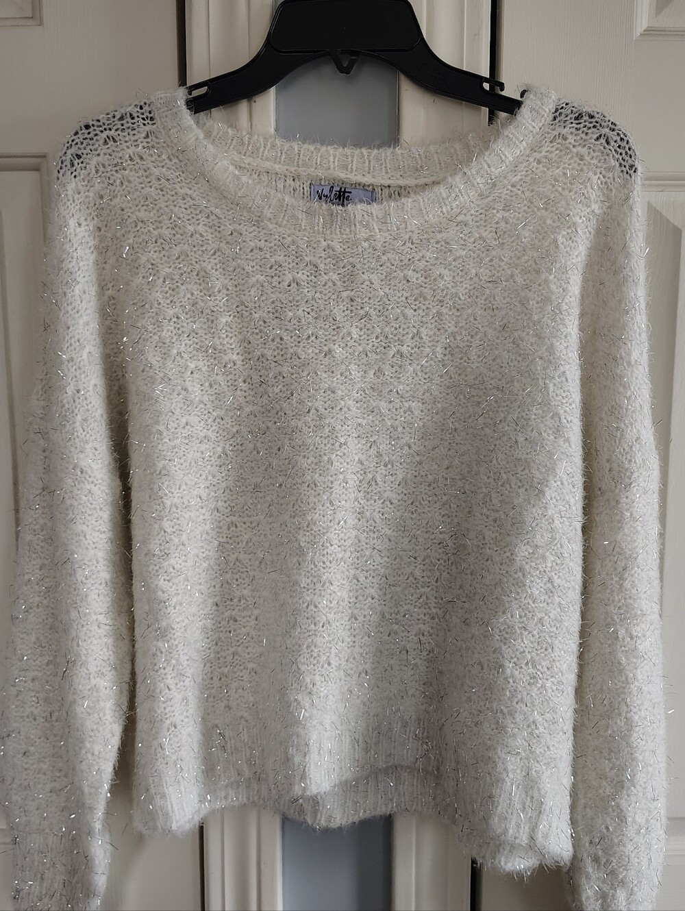 Vylette Ivory Sparkle Fuzzy Crewneck Sweater L